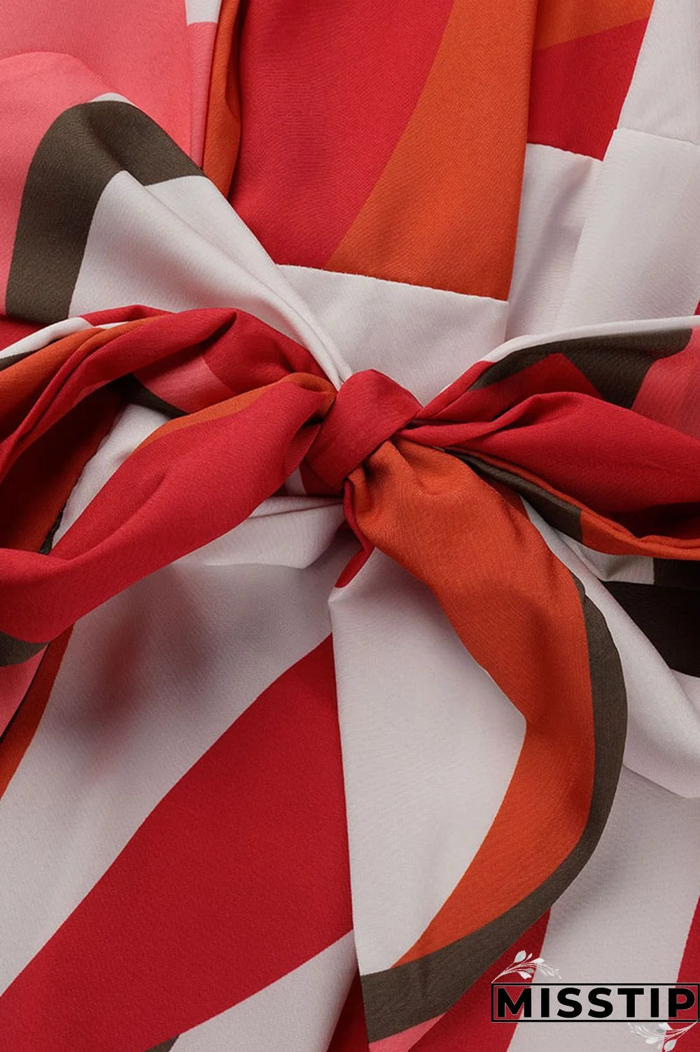 Tangerine Red Casual Print Bandage Patchwork Turndown Collar Long Sleeve Dresses