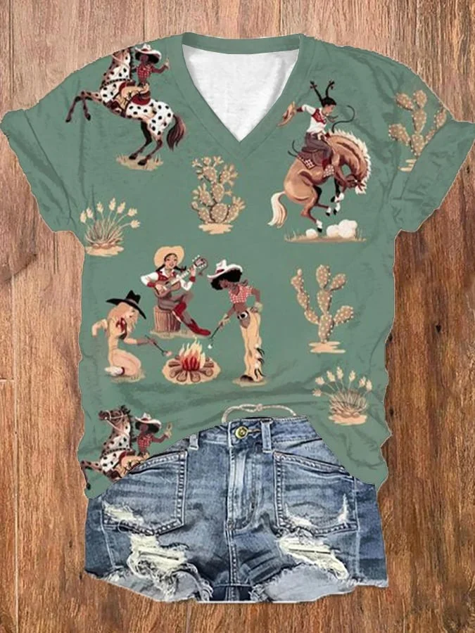 Women's Western Cowboys Cowgirls Print Tee