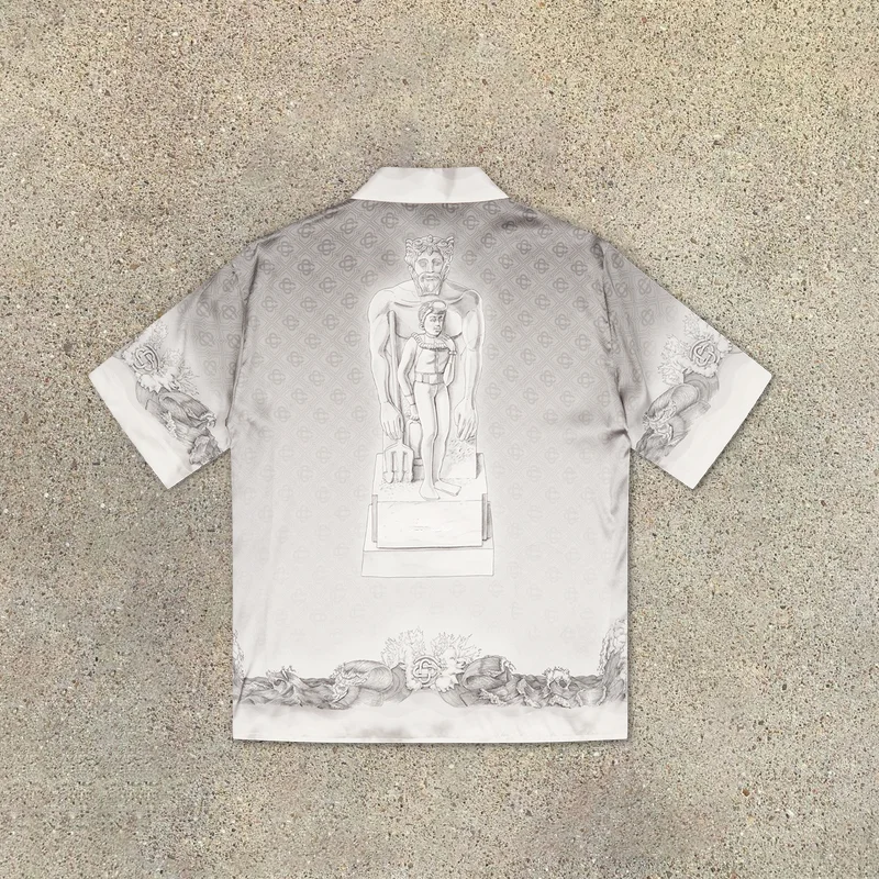 Vintage Art Print Grey Short Sleeve Shirt