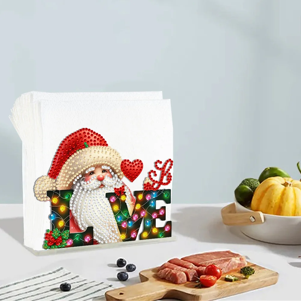 5D DIY Christmas Santa Claus Acrylic Double Sided Diamond Art Paper Towel Storage Rack Decor