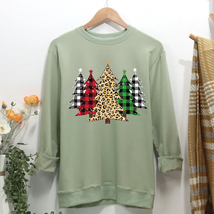 Merry Christmas Trees with Leopard Women Casual Sweatshirt