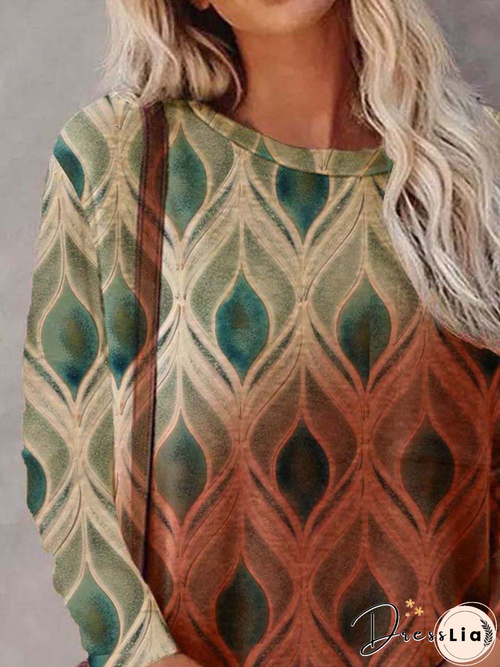 Crew Neck Geometric Cotton Blends T-shirt