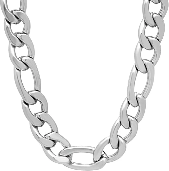 12MM Silver Figaro Link Chain Necklace-VESSFUL