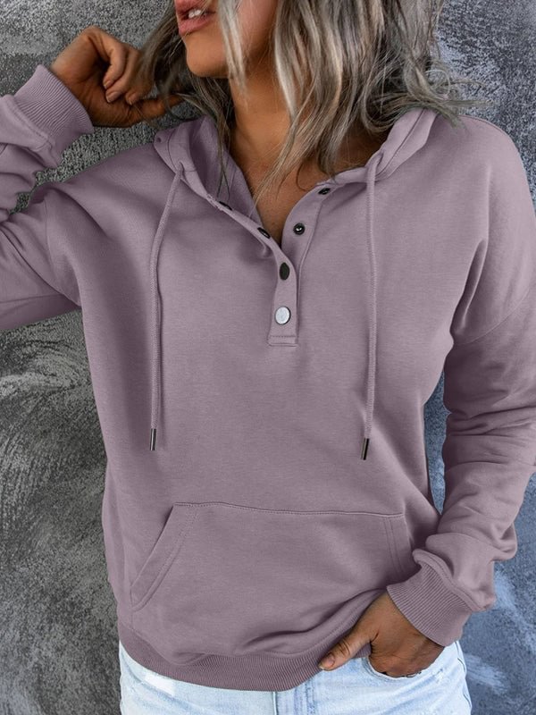 Snap Button Pullover Hoodie with Pocket