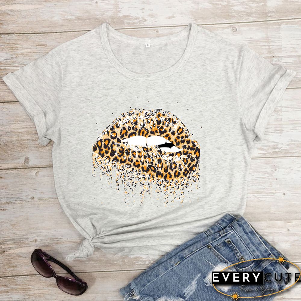 Funny Leopard Lips Dripping T-shirt TrendyPersonalityShirtsWomenFashionCasualPureCottonVintageShirt 90sAesthetic Tee
