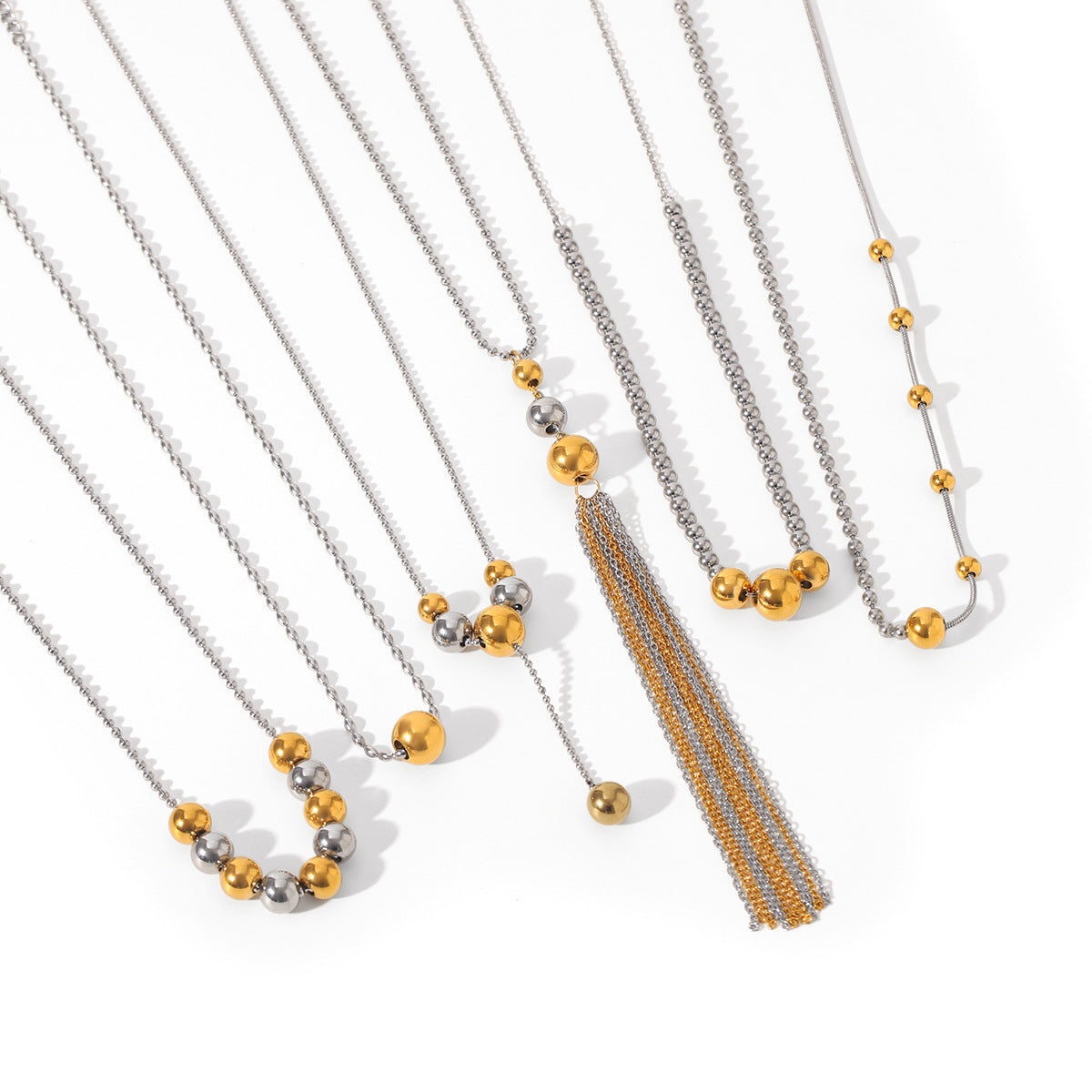 Color Matching Round Bead Necklace Tassel Y Chain 18K Gold Stainless Steel Clavicle Chain Titanium Steel Necklace