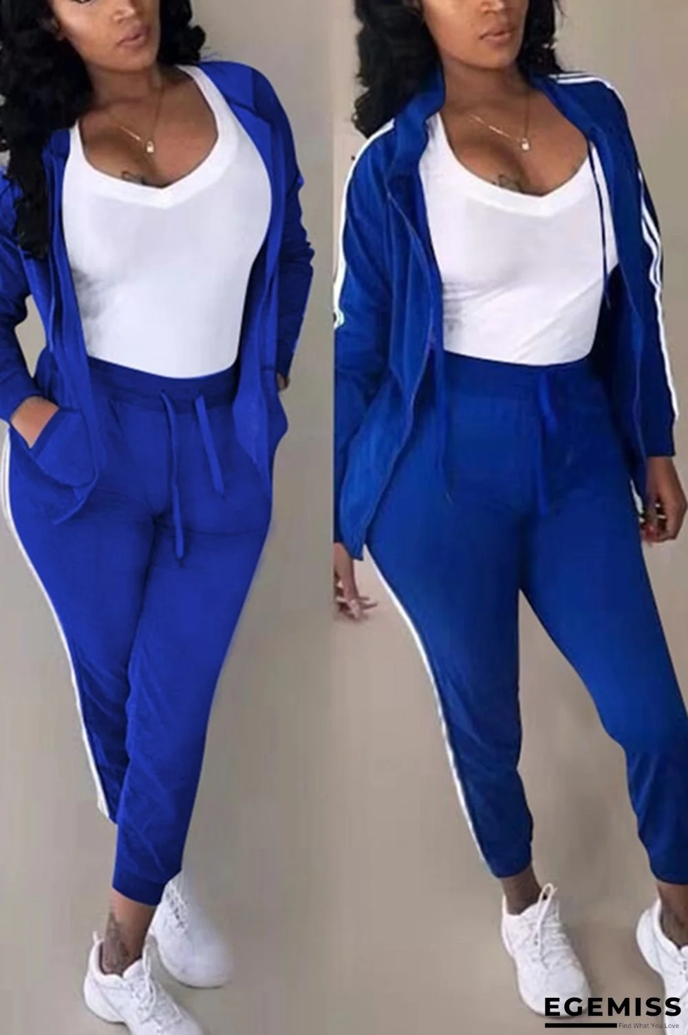 Blue Casual Two Piece Suits Solid Straight Long Sleeve | EGEMISS