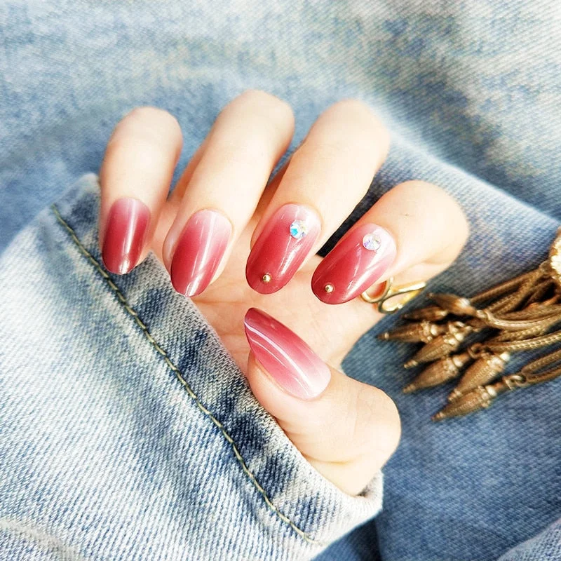 24pcs Girls Summer Holiday Gradient Blue Fake Nail Sweet Short Square Nail Art Tips with Glue Women Smooth Fake Nail press on-Nail Inspo