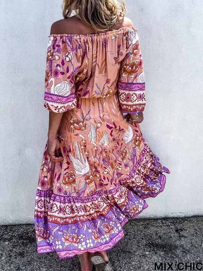 Vacation Loose V Neck Midi Dress