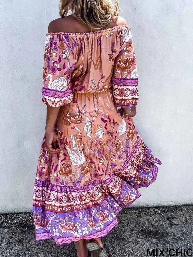 Vacation Loose V Neck Midi Dress