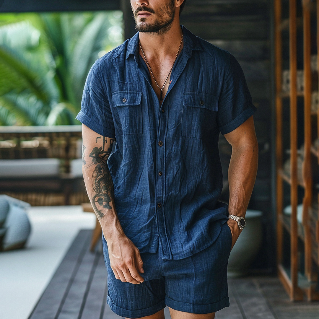 Men's Linen Two-piece Set-inspireuse