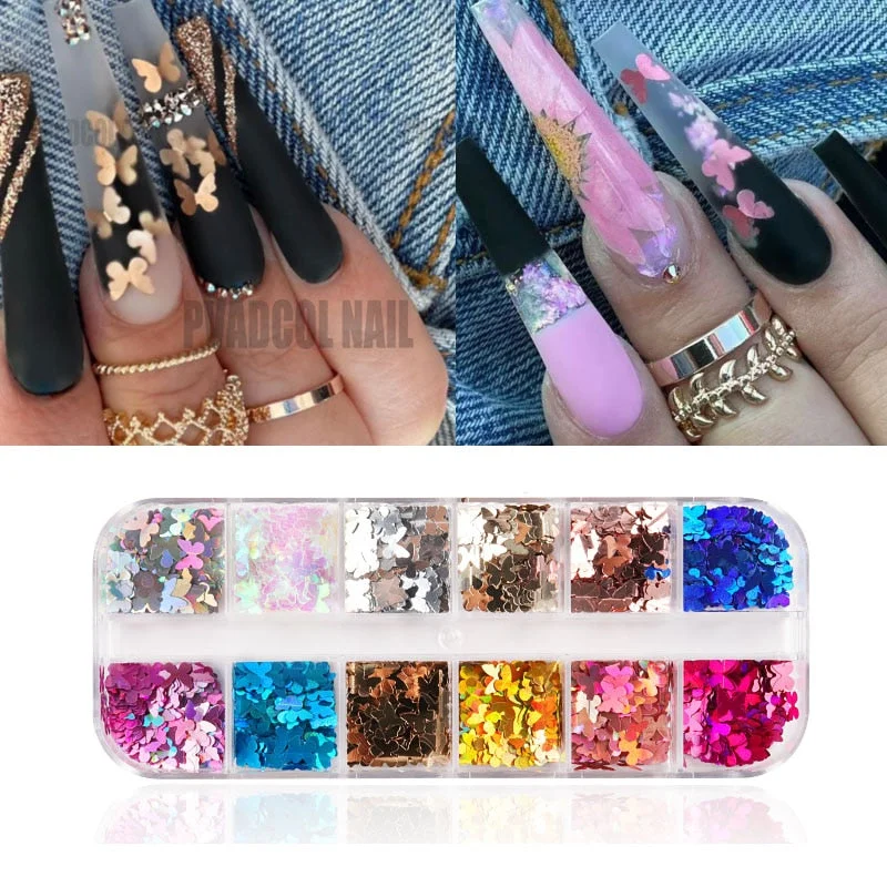 Holographic Glitter Laser Sequins Flakes Nail Dust Powder Glitters Snowflower Maple Leaf Pailliette Pigment Nail Art Decorations-Nail Inspo