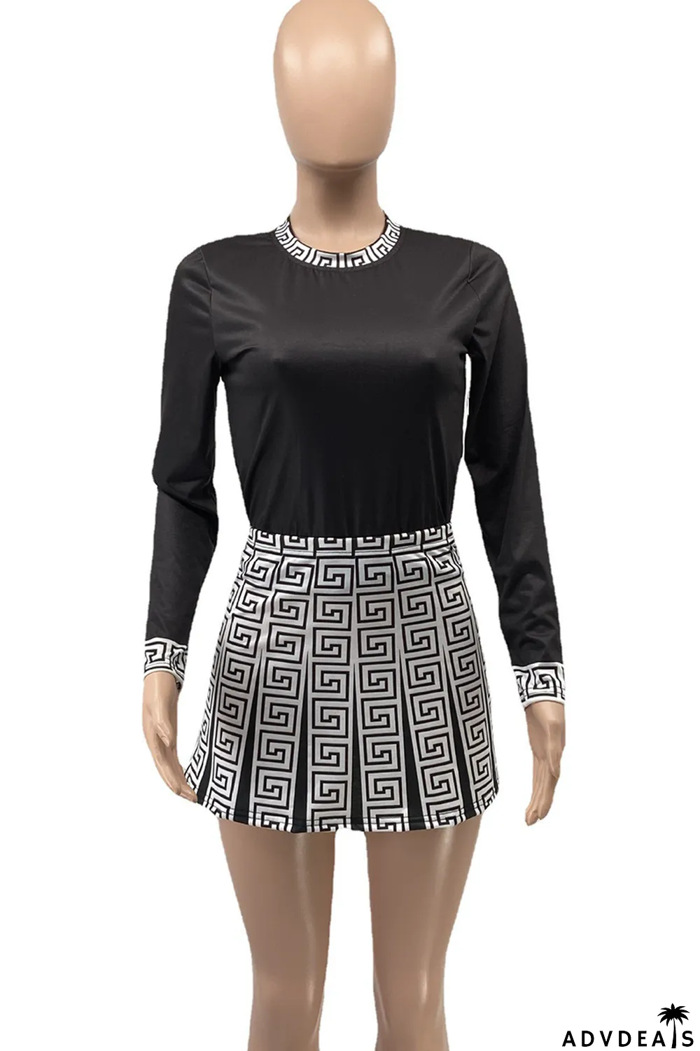 Pink Fashion Print Patchwork O Neck Long Sleeve Two Pieces