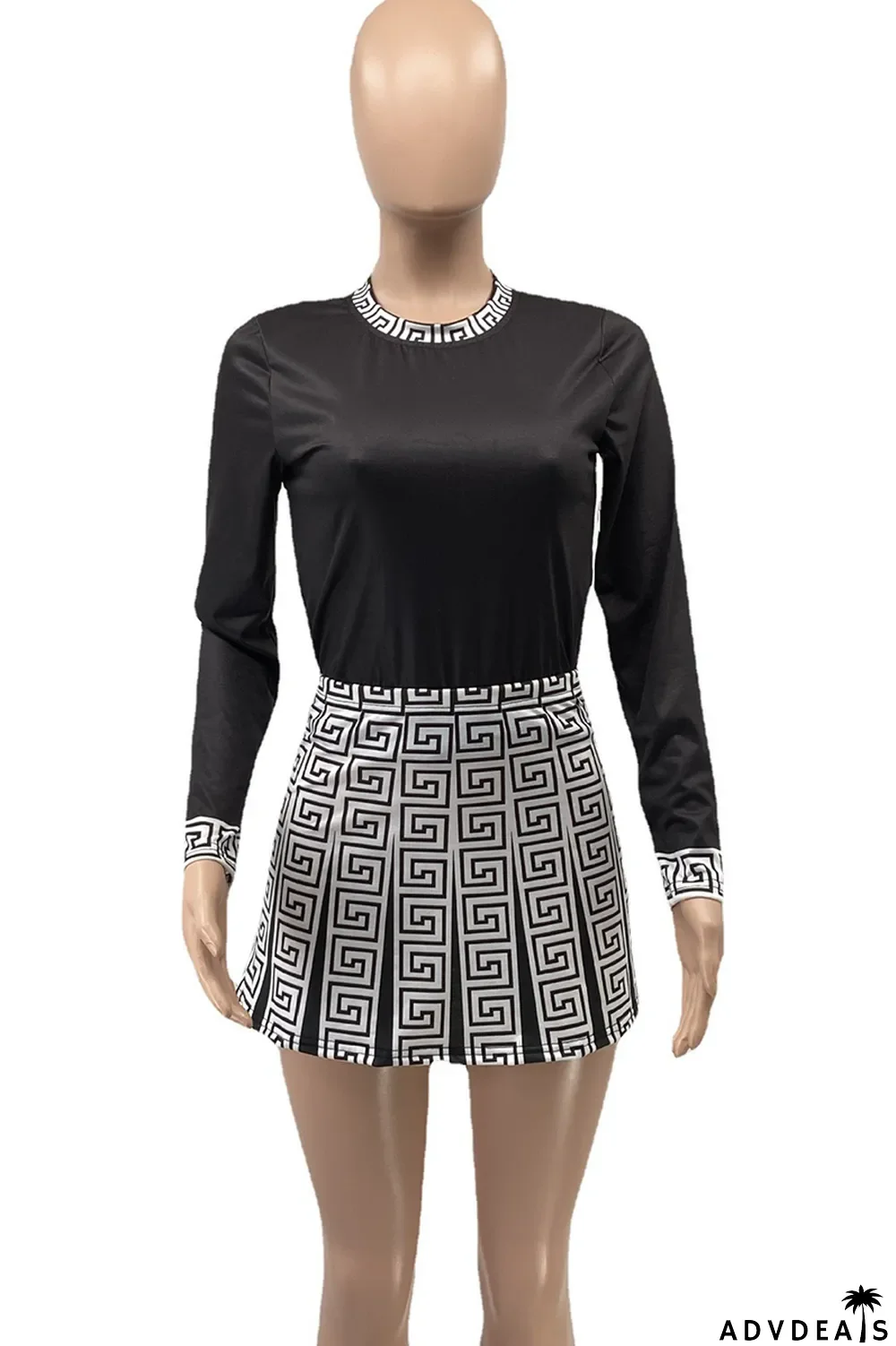 Pink Fashion Print Patchwork O Neck Long Sleeve Two Pieces