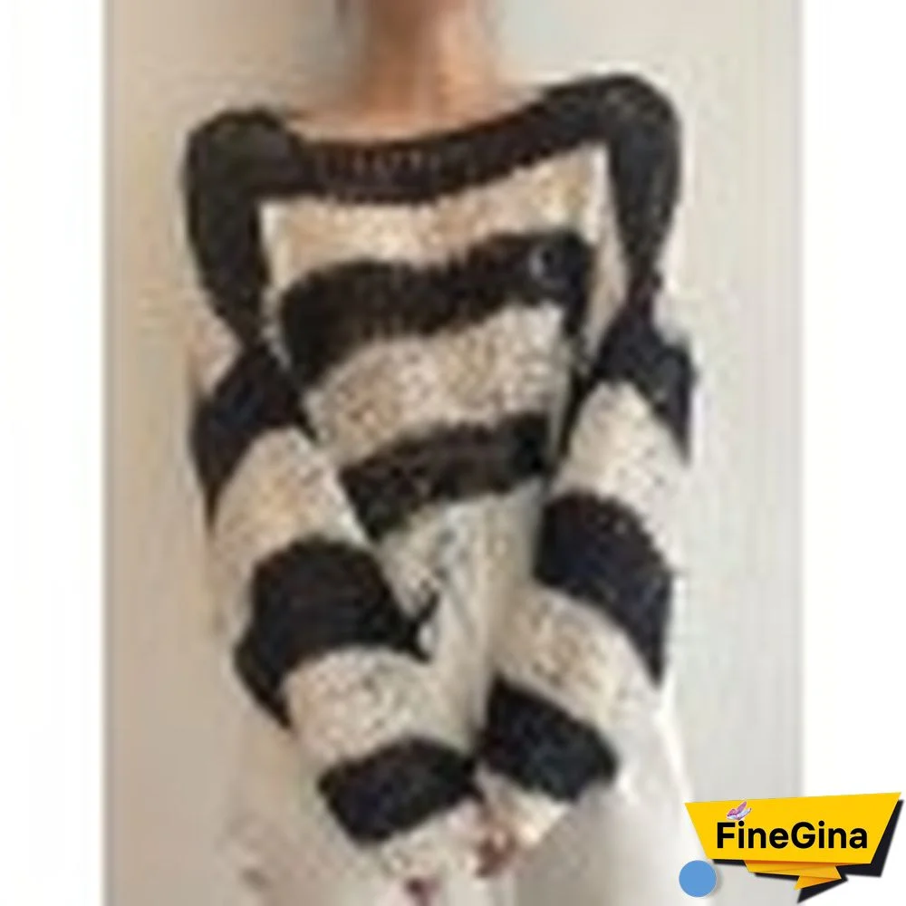 Long Sleeve Striped Crochet Knit Top