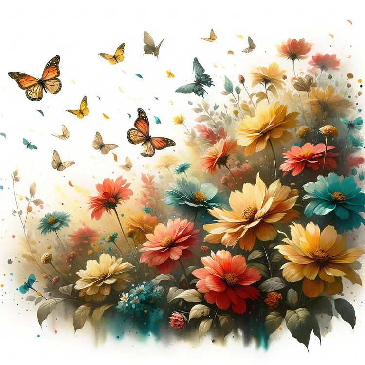 Butterfly On Flower Bush 30*30CM (Canvas) Full Round Drill Diamond Painting gbfke