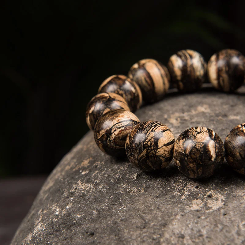 Nha Trang Yellow Chess Agarwood Buddha Bead Bracelet 18mm