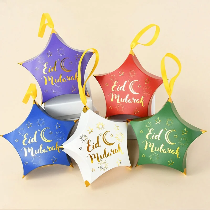 5/10pcs Star Shape Eid Mubarak Candy Gift Box Ramadan Mubarak Muslim Islamic Festival Party DIY Decoration Supplies 2022