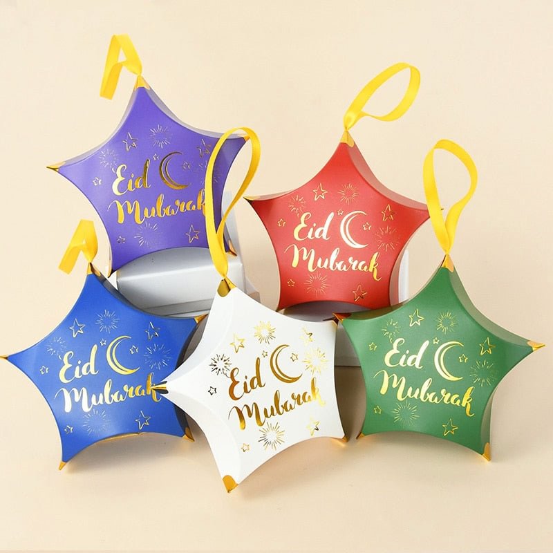 5/10pcs Star Shape Eid Mubarak Candy Gift Box Ramadan Mubarak Muslim Islamic Festival Party DIY Decoration Supplies 2022
