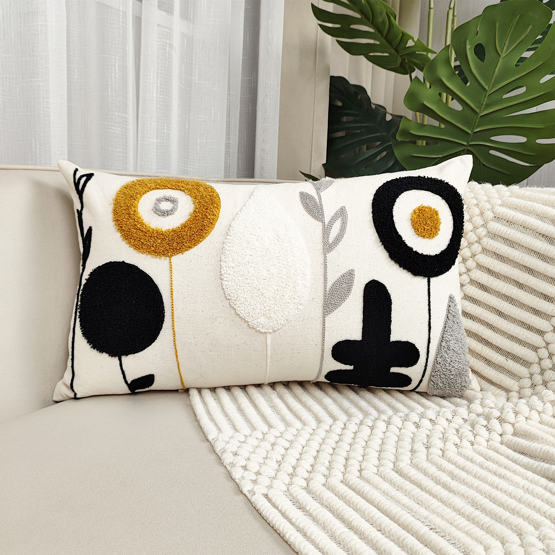 1pc Luxurious Boho Chic Cotton Throw Pillow Cover - Soft, Fluffy, and Plush for Modern Home Decor - Neutral Color for Couch, Bedroom, and Living Room - Without Pillow Insert
