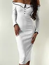 Sexy Slim Simple Long Sleeve Off-The-Shoulder Urban Midi Dress
