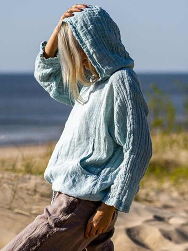 Hooded Cotton And Linen Top hjn Shicloths