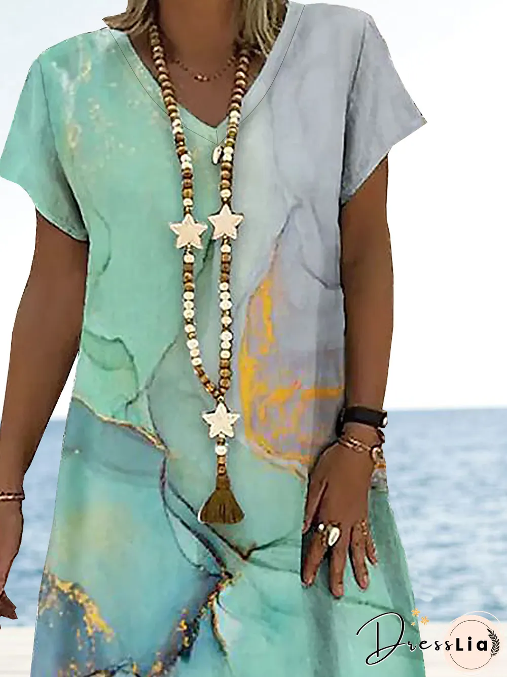 Sea Cotton Blends Vacation Short Sleeve Knit Dress