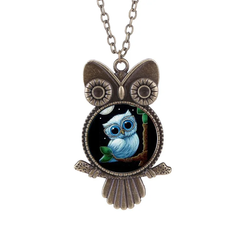 Time Stone Owl Necklace Vintage Sweater Chain