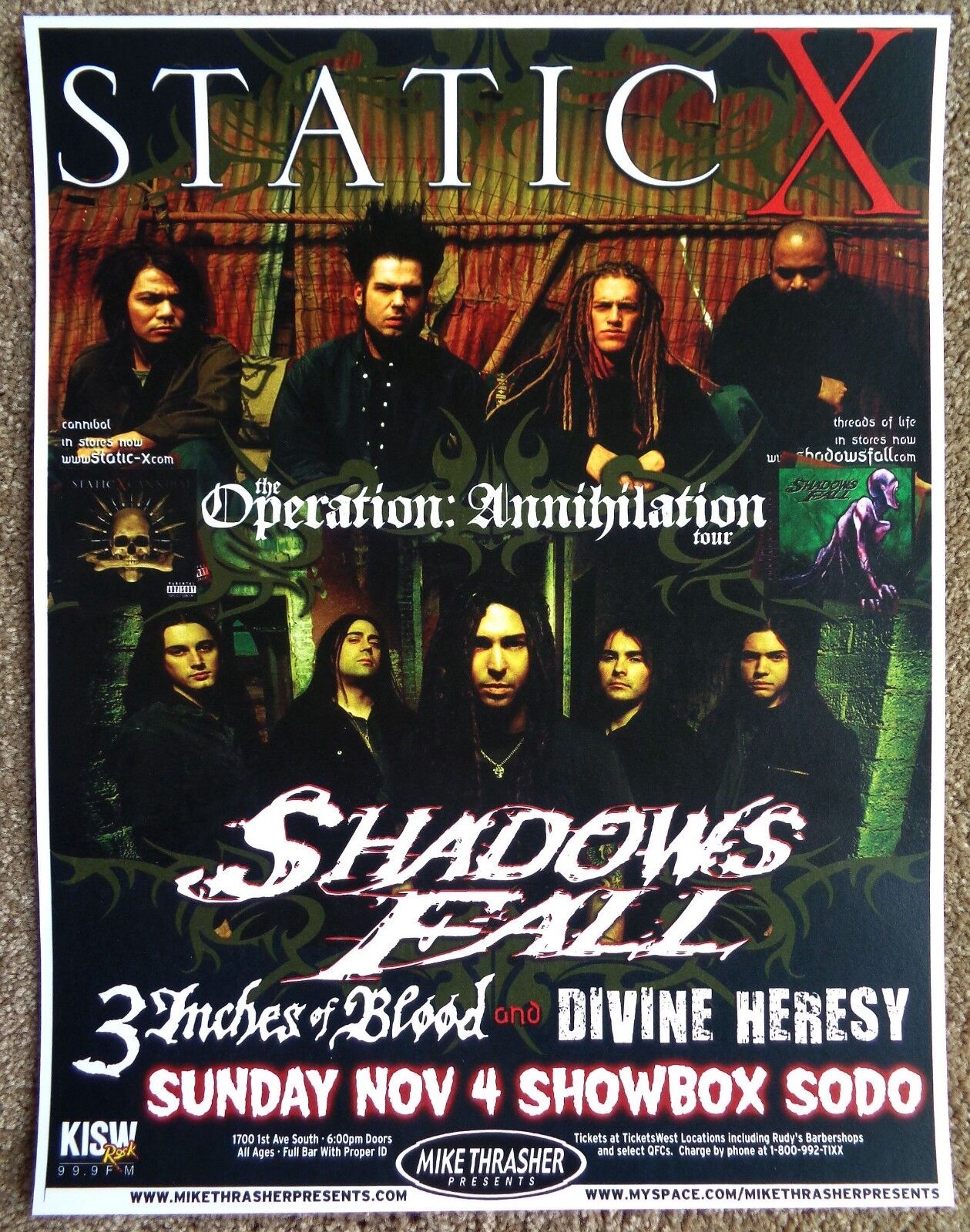 STATIC-X 2007 Gig POSTER Seattle Washington WAYNE STATIC Concert