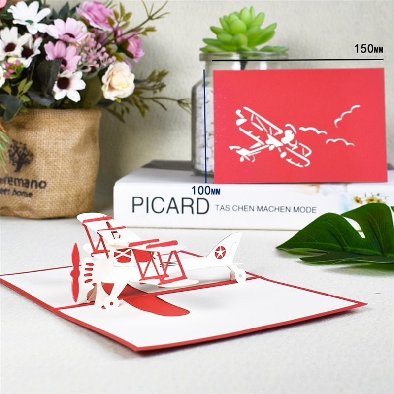 3D Airplane Model Pop-Up Birthday Cards for Kids Business Greeting Card with Envelope Postcard Aircraft Handmade Gift