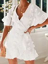 Crochet Applique Flared Sleeves Mini Dresses