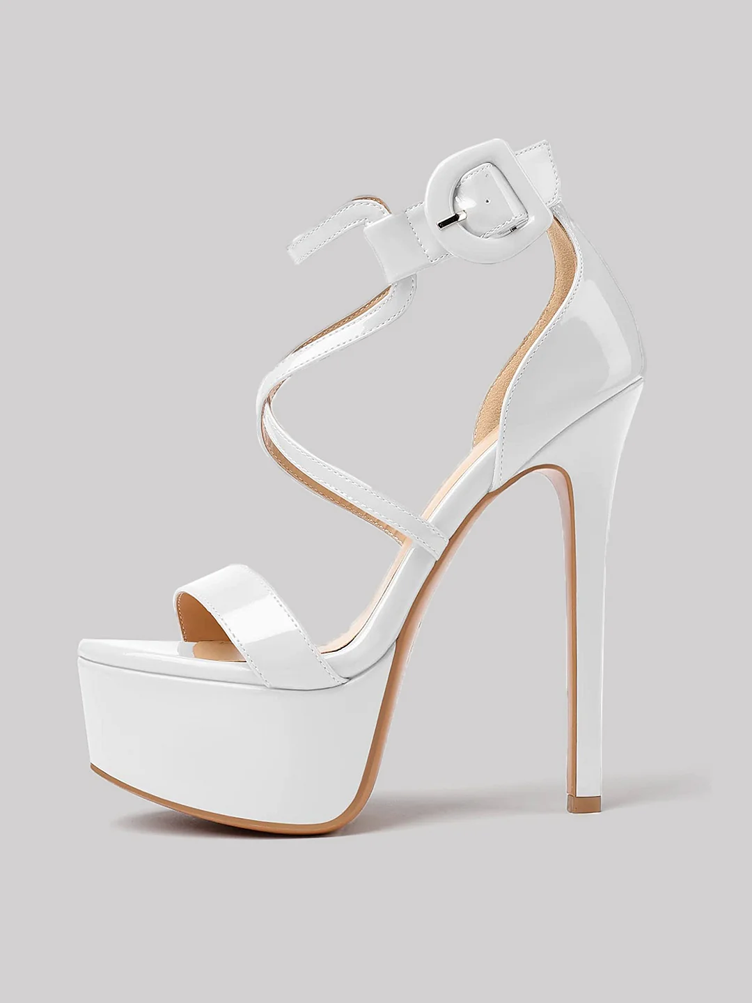 150mm Women's Open Toe Platform Sandals Ankle Strap High Heel Patent Summer Shoes