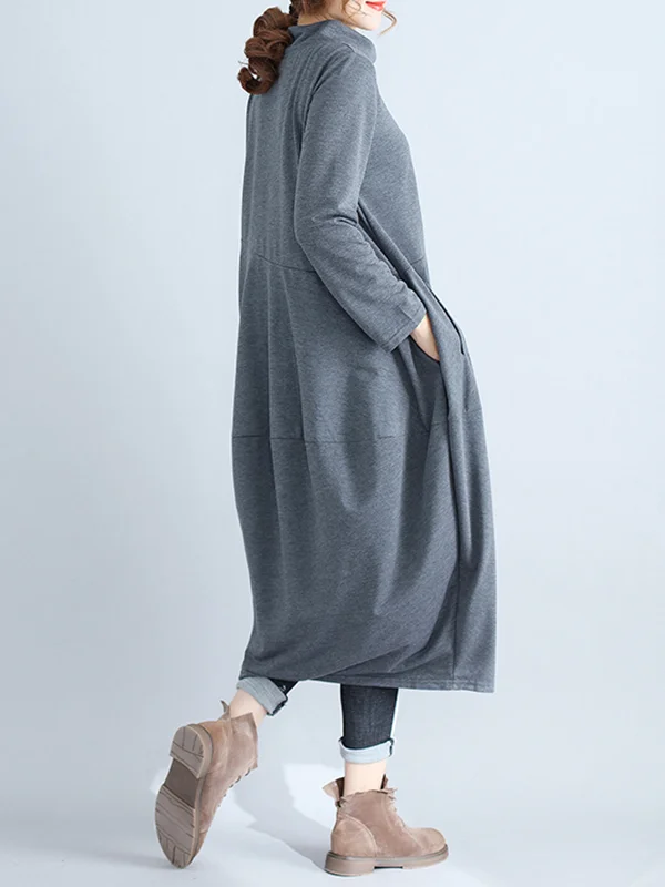 Casual Loose Plus Size Solid Color Hooded Midi Dresses