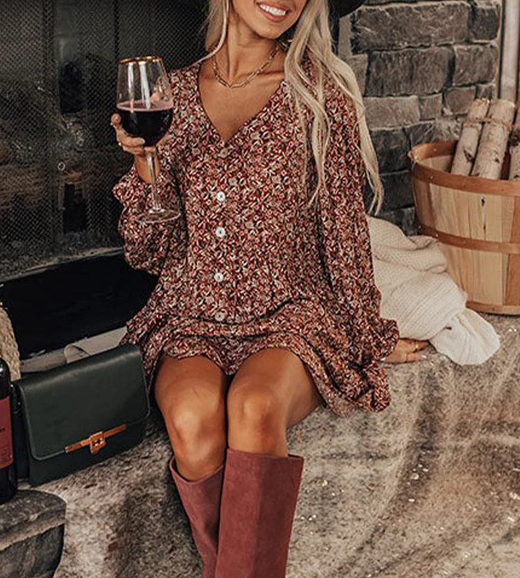 The Montana Floral Shift Dress in Rust