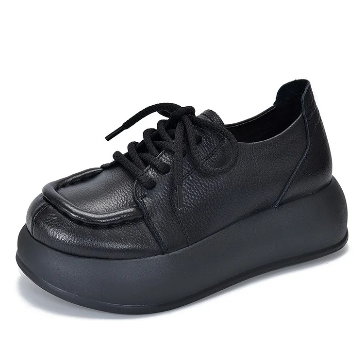 Versatile Leather Lace-Up Round Toe Shoes
