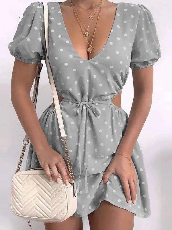 Polka Dot Print Hollow Waist Dress for Women