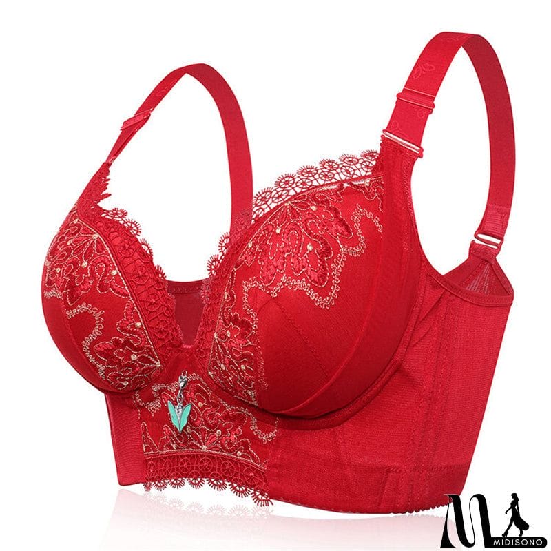 MidiSono - Women's Plus Size Lace Patchwork Wireless Full Coverage Bras - Green