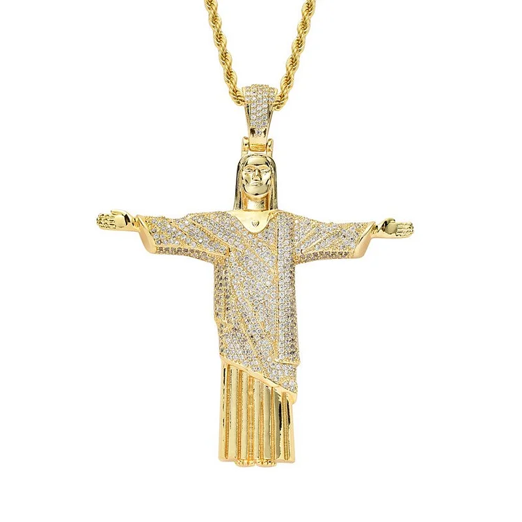 Iced Out Jesus Cross Big Pendant Hip Hop Necklace Men Women Jewelry-VESSFUL