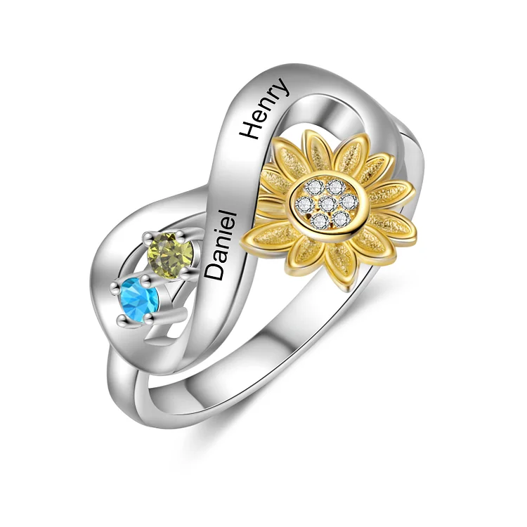 Sunflower Ring Personalized 2 Birthstones Promise Ring for Her