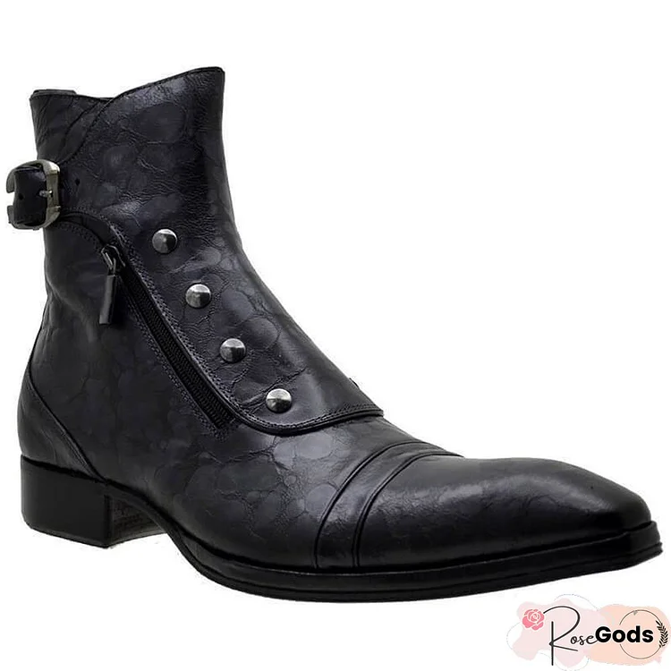 Men's Retro Snake Pattern Button Ankle Boots