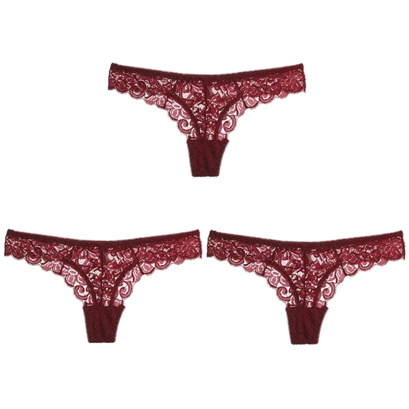 CINOON 3PCS/Set Sexy Panties Women Low-waist Briefs Female Lace Embroidery Underwear Transparent G String Underpant Lingerie