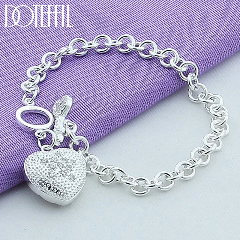 DOTEFFIL 925 Sterling Silver AAA Zircon Heart Key Bracelet For Woman Jewelry