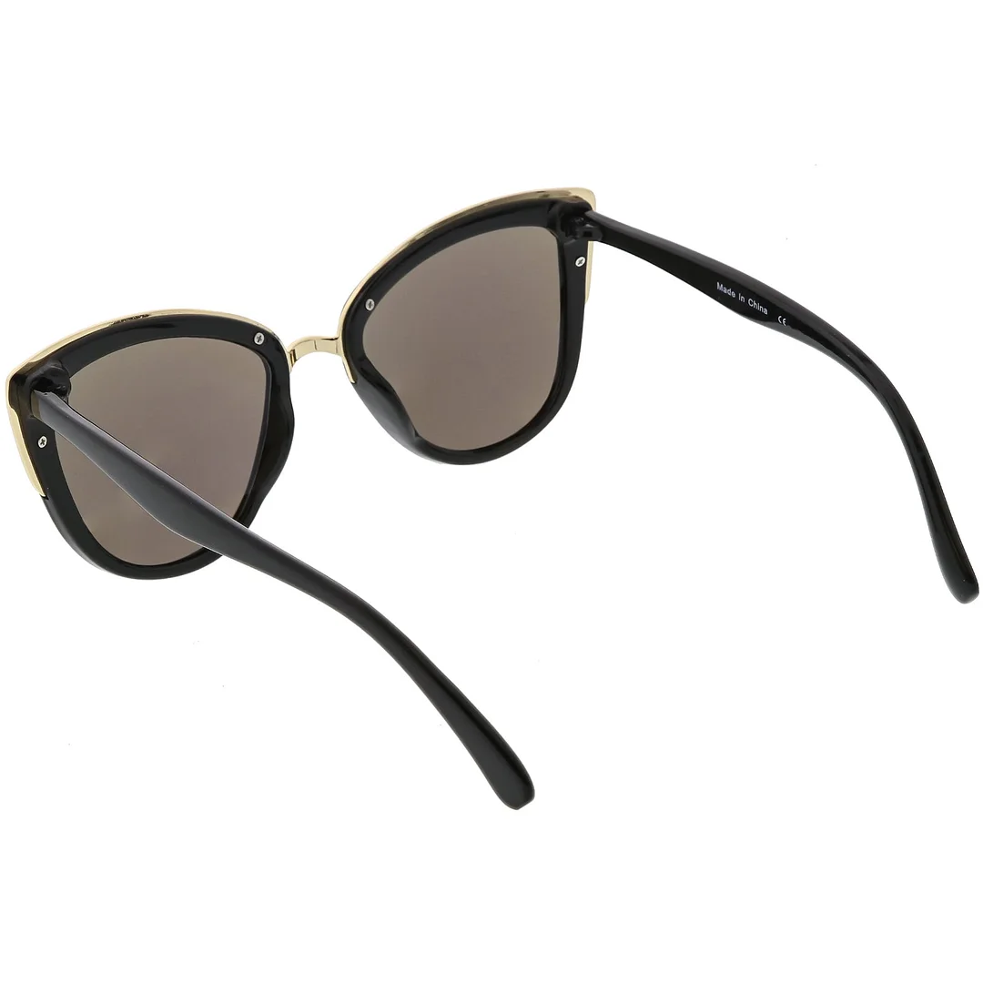 Women's Oversize Cat Eye glasses Metal Trim Colored Mirror Lens 51mm