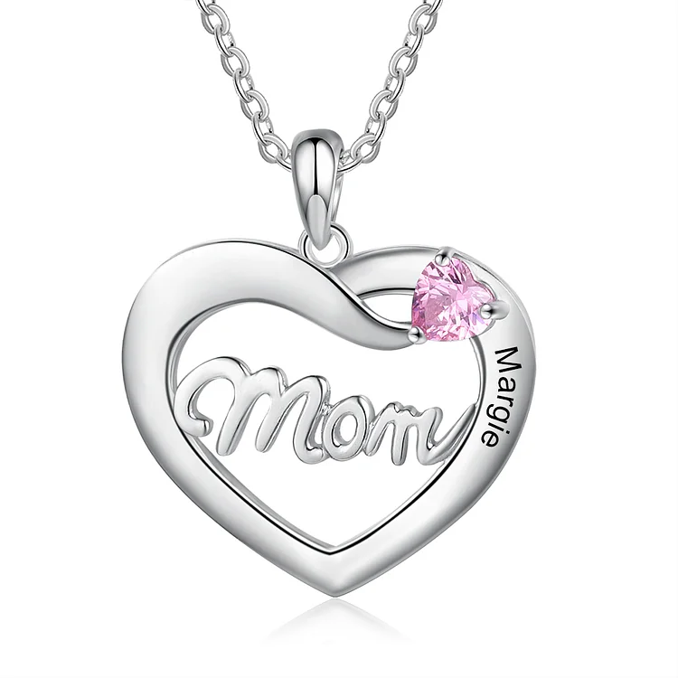Personalized Heart Necklace with 1 Birthstone Mother Necklace