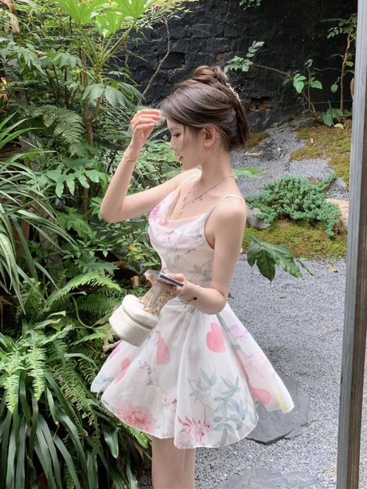 Churchf Sexy Dresses Women Floral Printed Swinging Collar French Style Chic Summer Elegant Sweet Dress Ladies Backless Vintage-Outfit Ideas