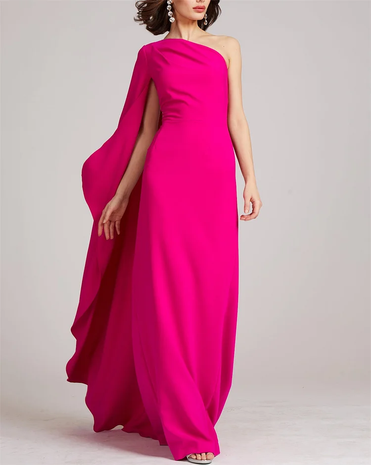 Women's One Shoulder Sleeve Solid Color Dress