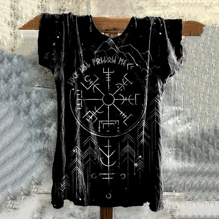 Wearshes Vintage Tribal Viking Print Washed T-Shirt