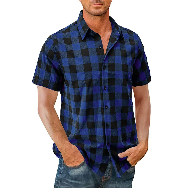 BrosWear Men's Checked Contrast Casual Short Sleeve  Shirt