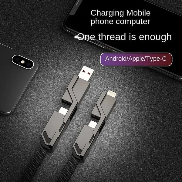 4-in-1 Flat Braided Anti-Tangle Charger Cord