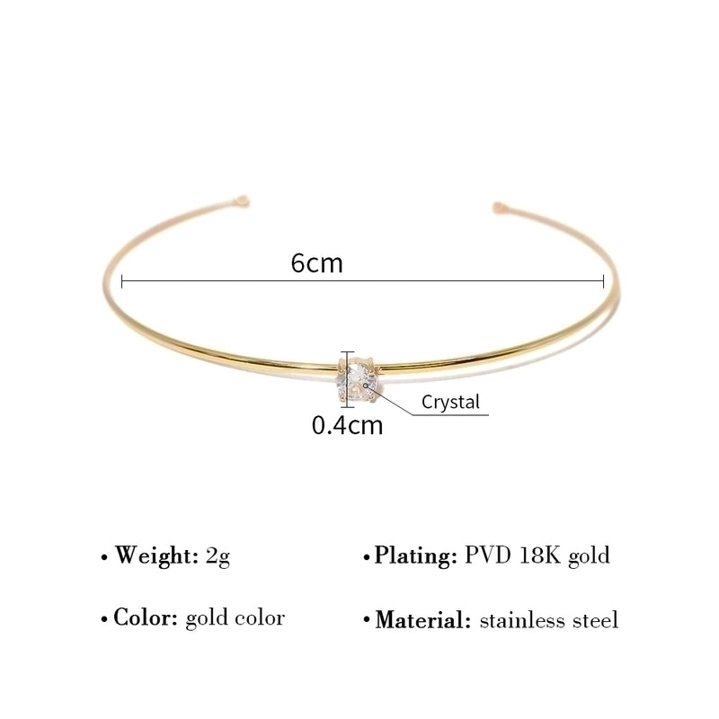 IG Style French Style C Shape 304 Stainless Steel 18K Gold Plated Zircon Bangle In Bulk